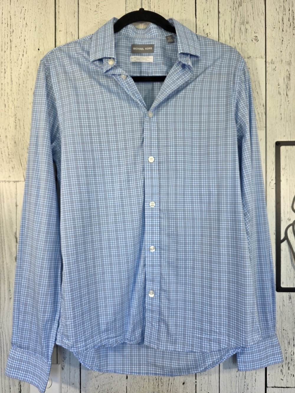 Michael Kors Slim Fit Airsoft Stretch Blue Check Shirt Dress Size S